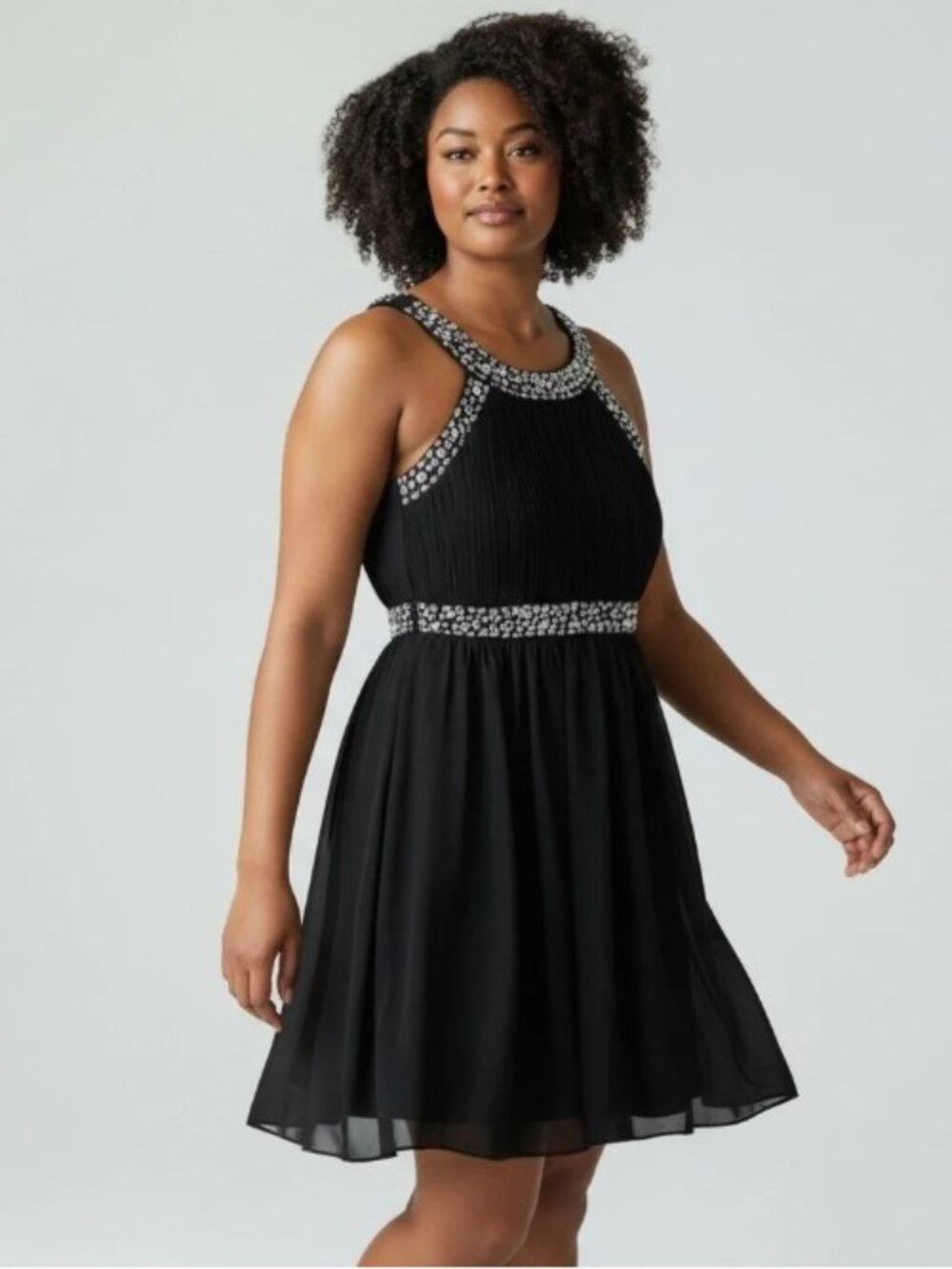 Jolie - Black Pleated Chiffon Midi Dress - 10 - China